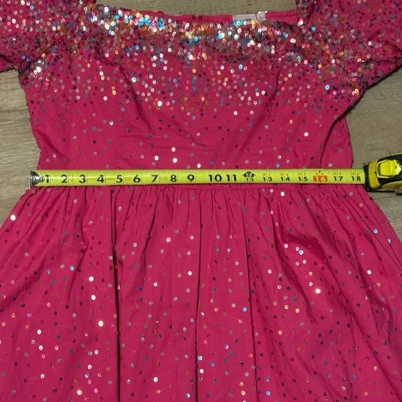 Pink Sequin Puff Sleeve Dress - Picture 8 of 10